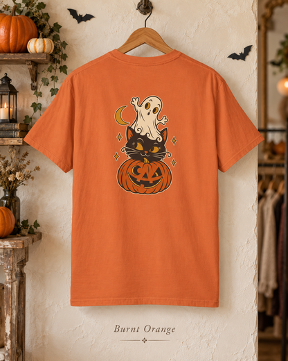 Halloween Cat & Ghost Pumpkin T-Shirt