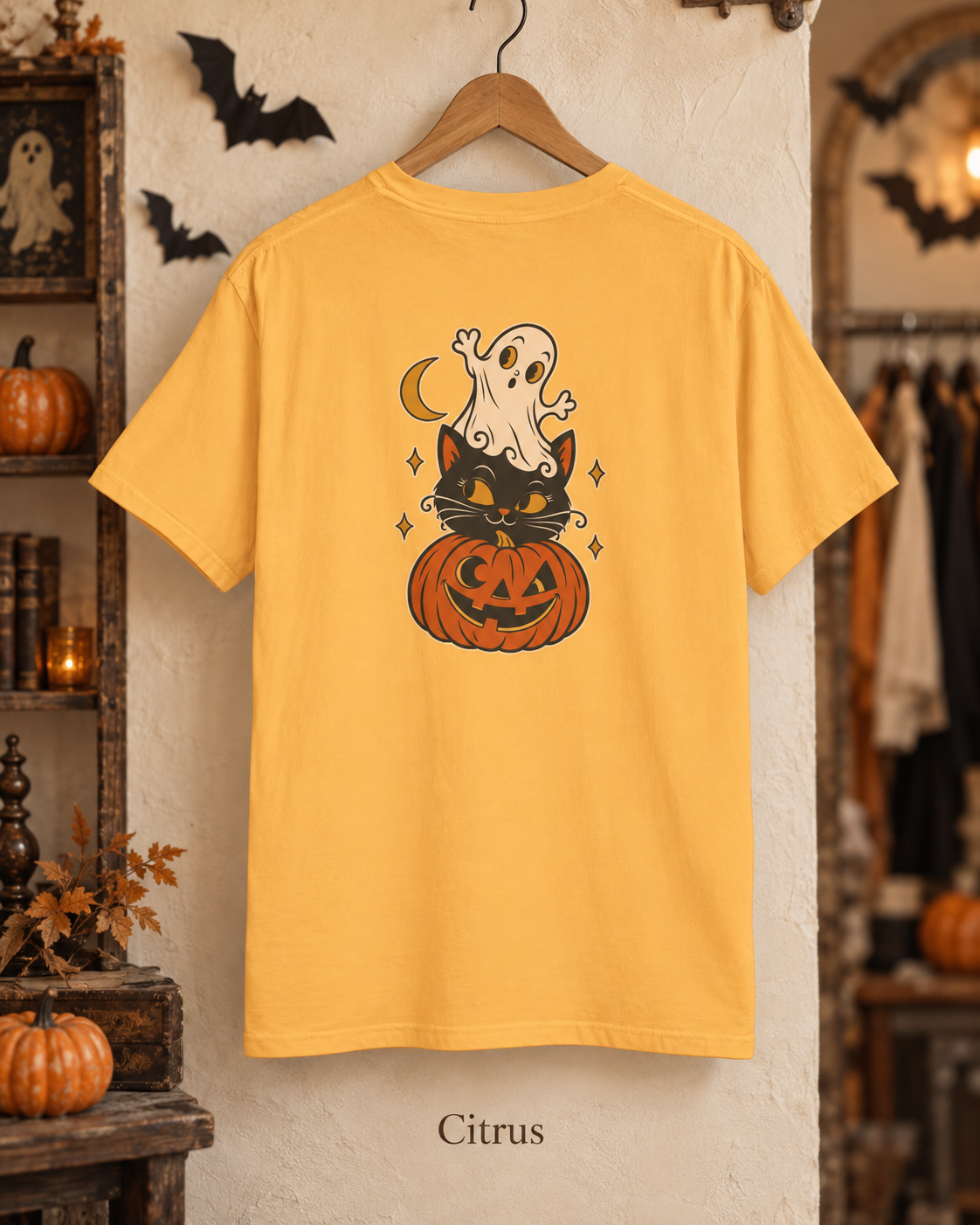 Halloween Cat & Ghost Pumpkin T-Shirt