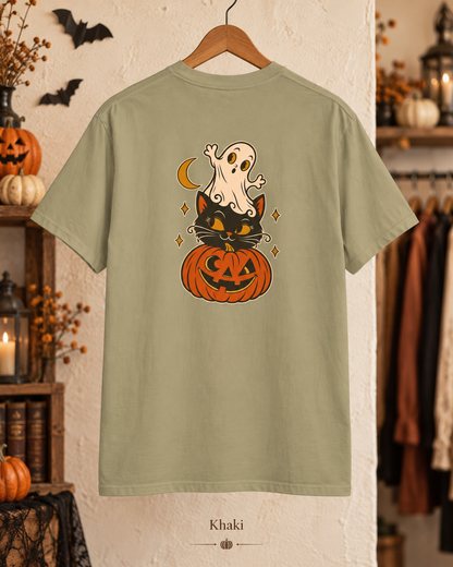 Halloween Cat & Ghost Pumpkin T-Shirt
