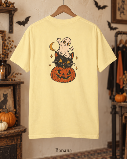 Halloween Cat & Ghost Pumpkin T-Shirt