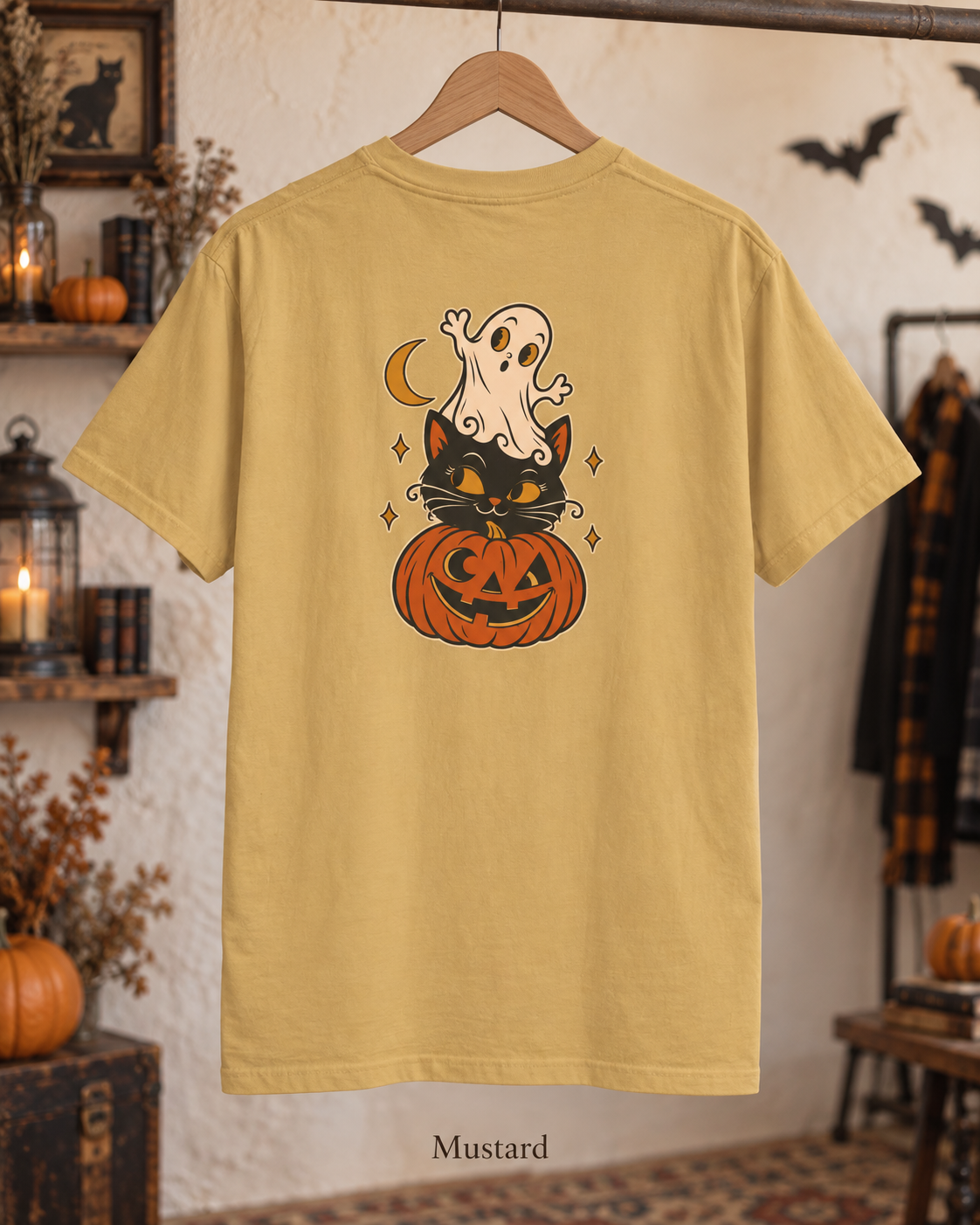 Halloween Cat & Ghost Pumpkin T-Shirt