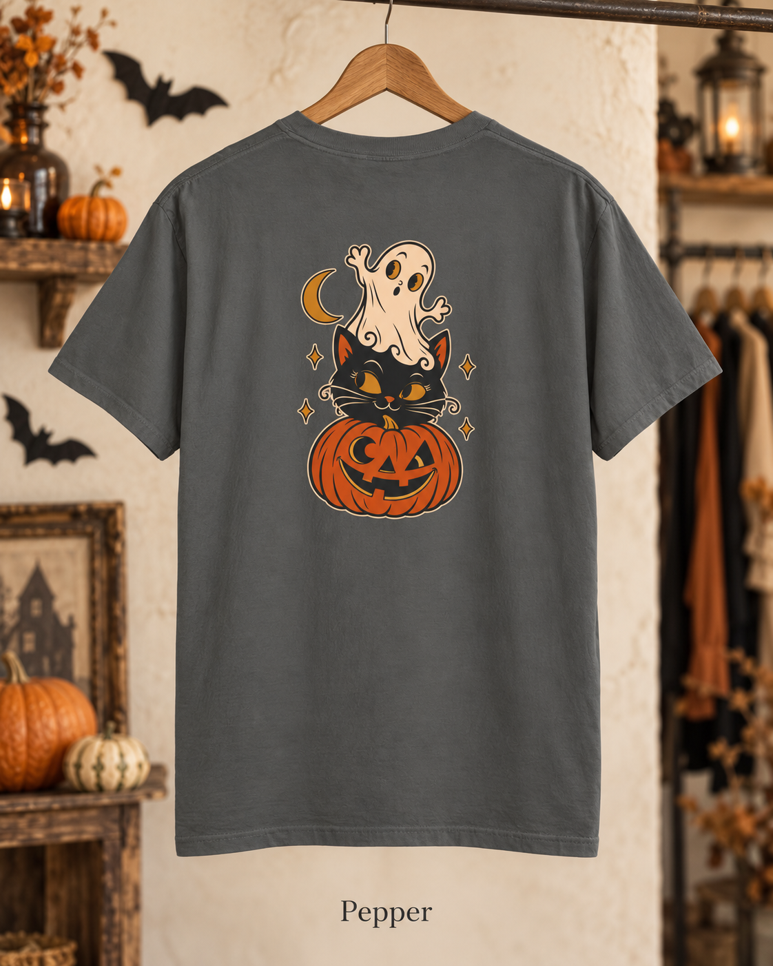 Halloween Cat & Ghost Pumpkin T-Shirt