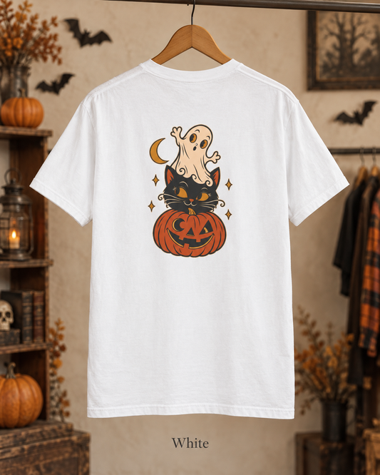 Halloween Cat & Ghost Pumpkin T-Shirt