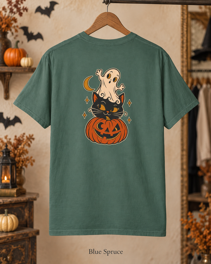 Halloween Cat & Ghost Pumpkin T-Shirt
