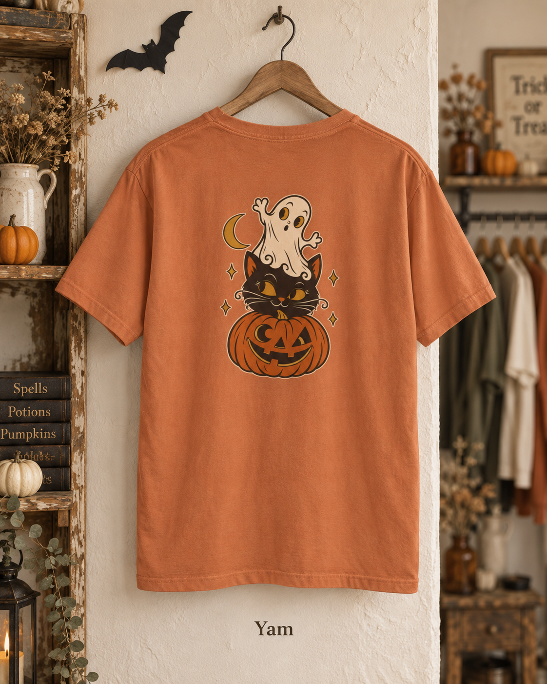 Halloween Cat & Ghost Pumpkin T-Shirt