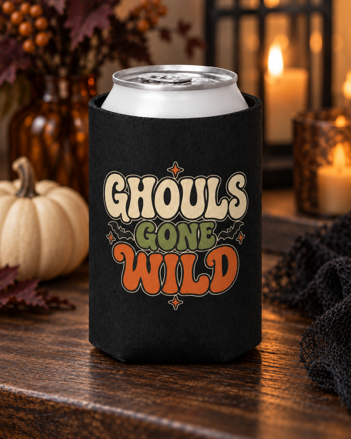 Halloween Trio Can Cooler — 'Ghouls Gone Wild' Festival Drink Koozie