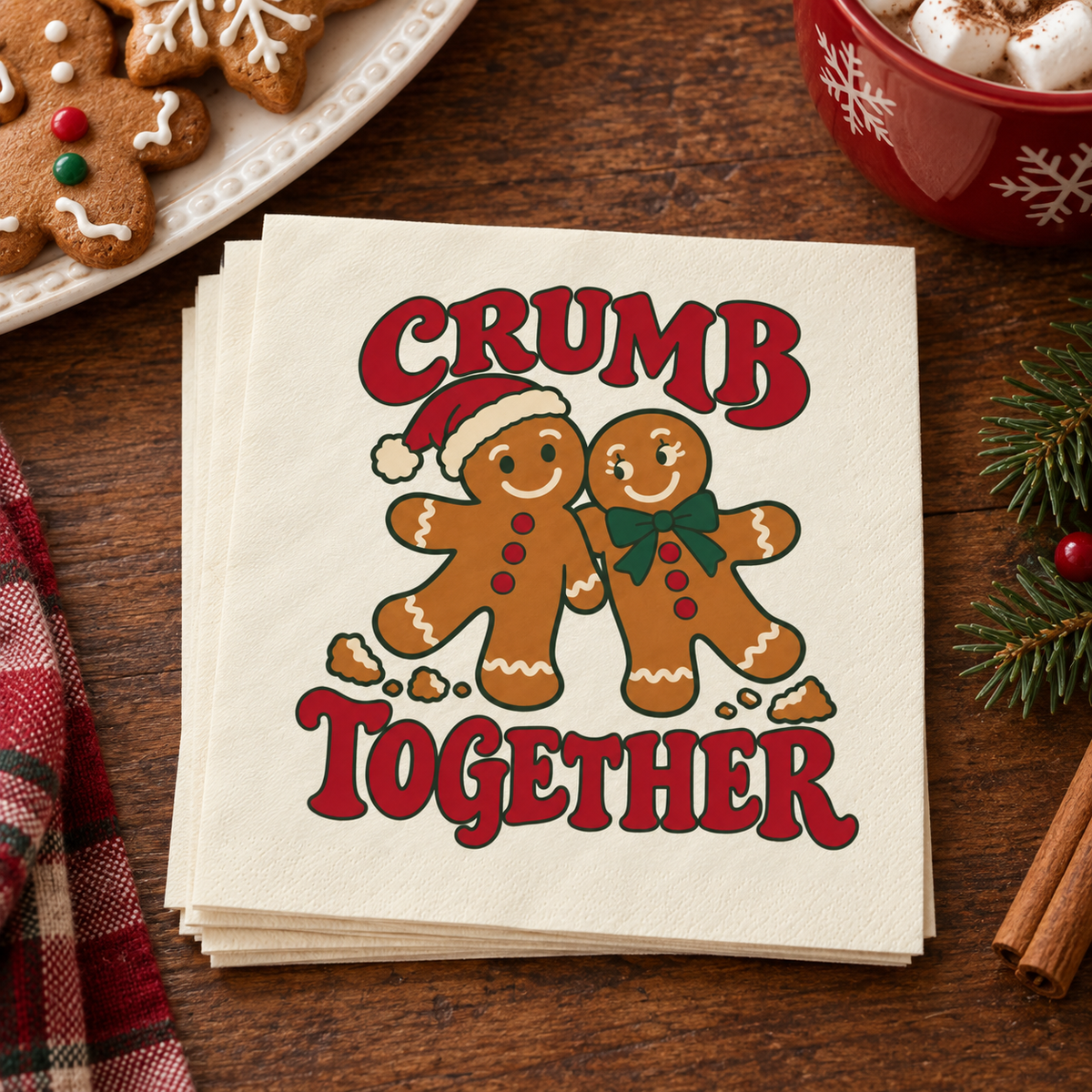 Holiday Napkins — "Crumb Together" Gingerbread Couple Party Napkins