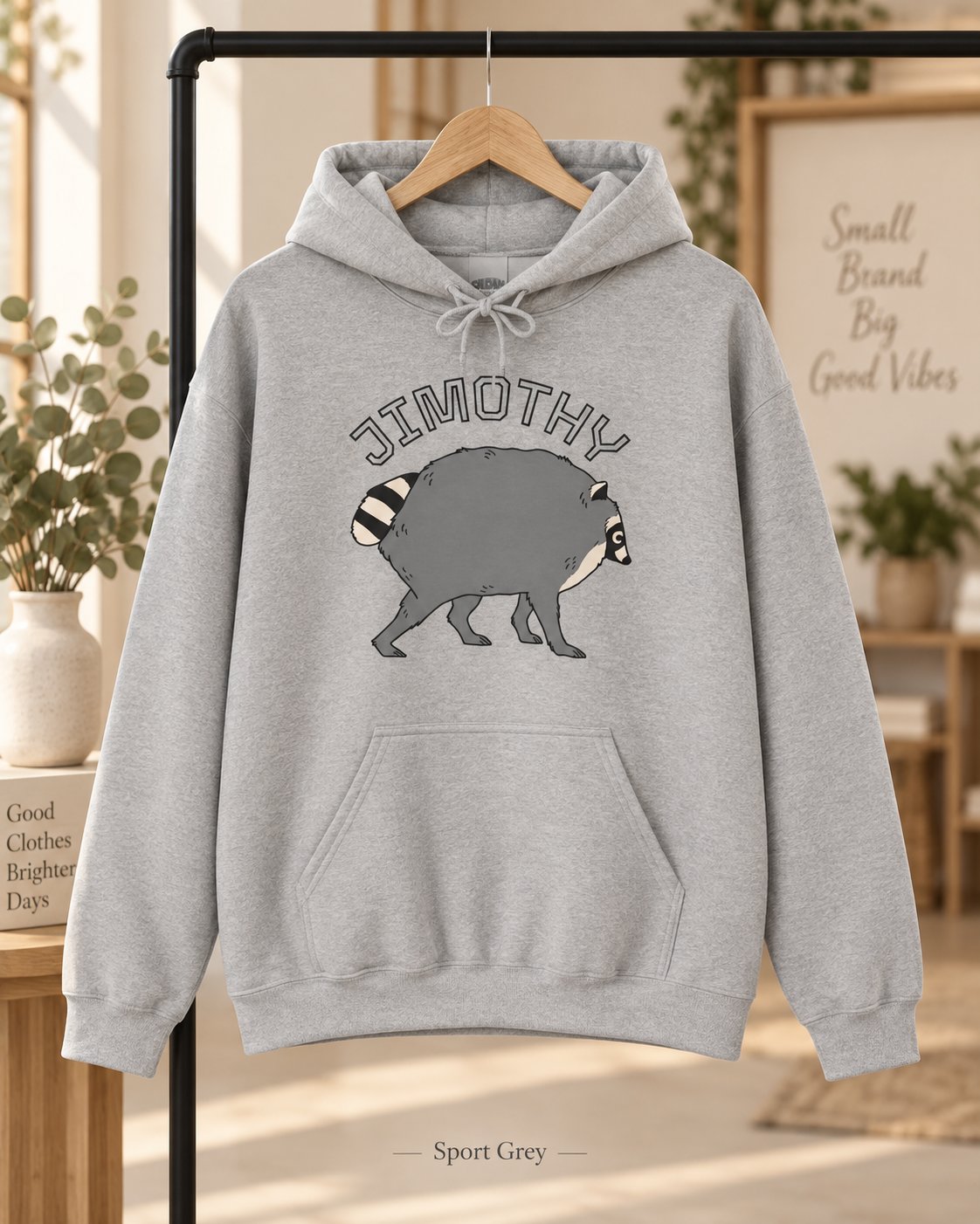 Jimothy Raccoon Hoodie | Cute Cartoon Raccoon Illustration, Name Text