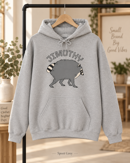 Jimothy Raccoon Hoodie | Cute Cartoon Raccoon Illustration, Name Text