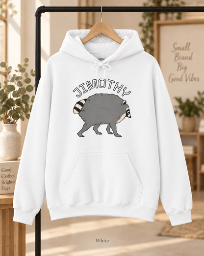 Jimothy Raccoon Hoodie | Cute Cartoon Raccoon Illustration, Name Text