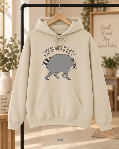 Jimothy Raccoon Hoodie | Cute Cartoon Raccoon Illustration, Name Text