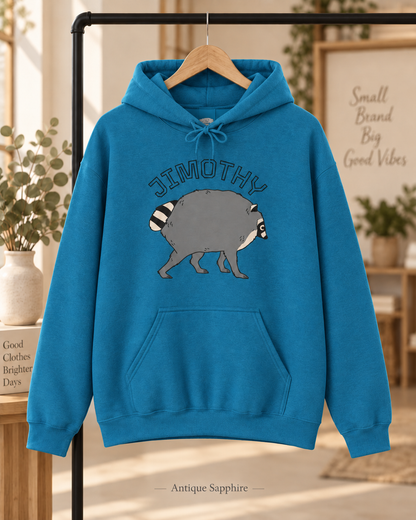 Jimothy Raccoon Hoodie | Cute Cartoon Raccoon Illustration, Name Text