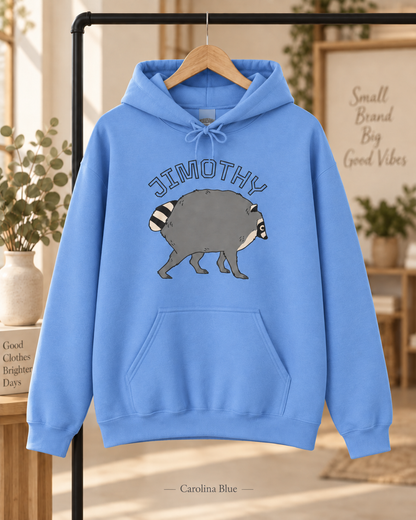 Jimothy Raccoon Hoodie | Cute Cartoon Raccoon Illustration, Name Text