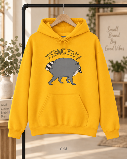 Jimothy Raccoon Hoodie | Cute Cartoon Raccoon Illustration, Name Text