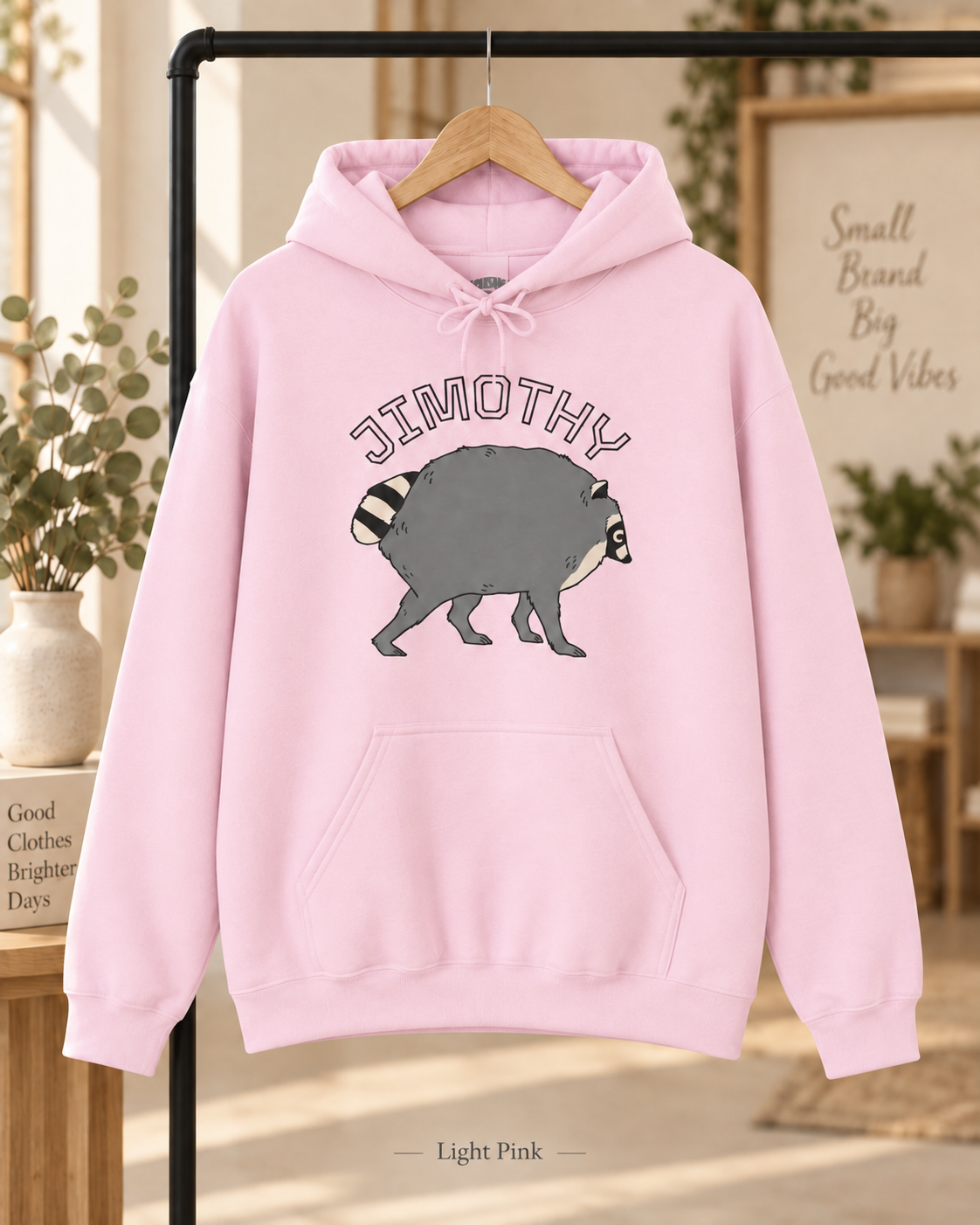 Jimothy Raccoon Hoodie | Cute Cartoon Raccoon Illustration, Name Text