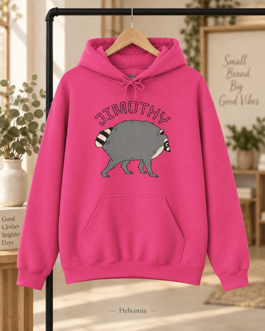 Jimothy Raccoon Hoodie | Cute Cartoon Raccoon Illustration, Name Text