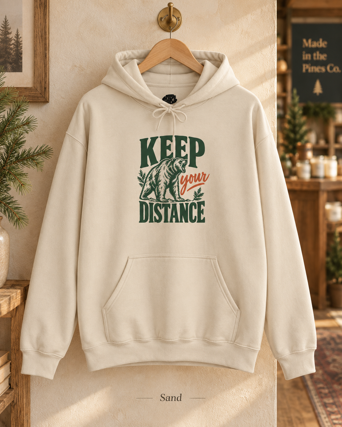 Hoodie — "Keep Your Distance" Bear Graphic Pullover