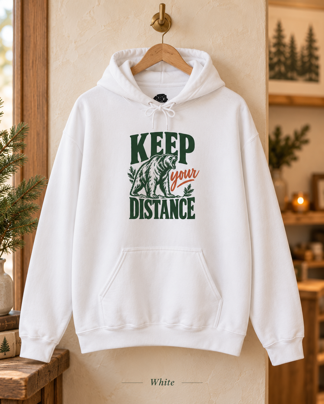 Hoodie — "Keep Your Distance" Bear Graphic Pullover