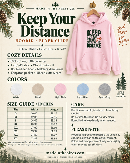 Hoodie — "Keep Your Distance" Bear Graphic Pullover