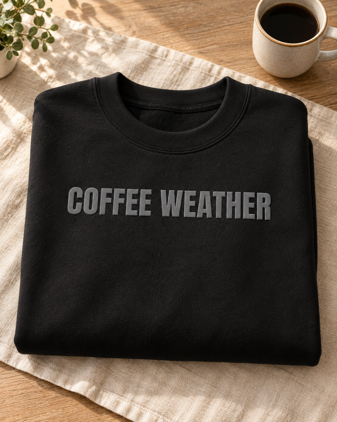 Coffee Weather Puff Print Crewneck Sweatshirt, Cozy Coffee Lover Pullover, Fall Fleece Sweatshirt