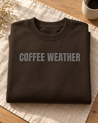 Coffee Weather Puff Print Crewneck Sweatshirt, Cozy Coffee Lover Pullover, Fall Fleece Sweatshirt
