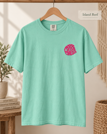 Made in the Pines Co. Embroidered Comfort Colors 1717 T-Shirt | Hot Pink Retro Logo Tee | Garment-Dyed Unisex Shirt