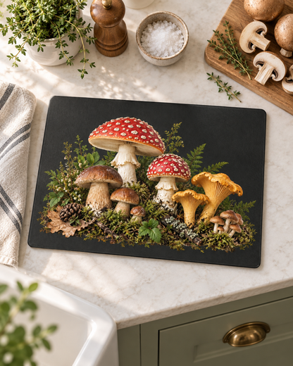 Mushroom Forest Glass Cutting Board – Rustic Kitchen Decor