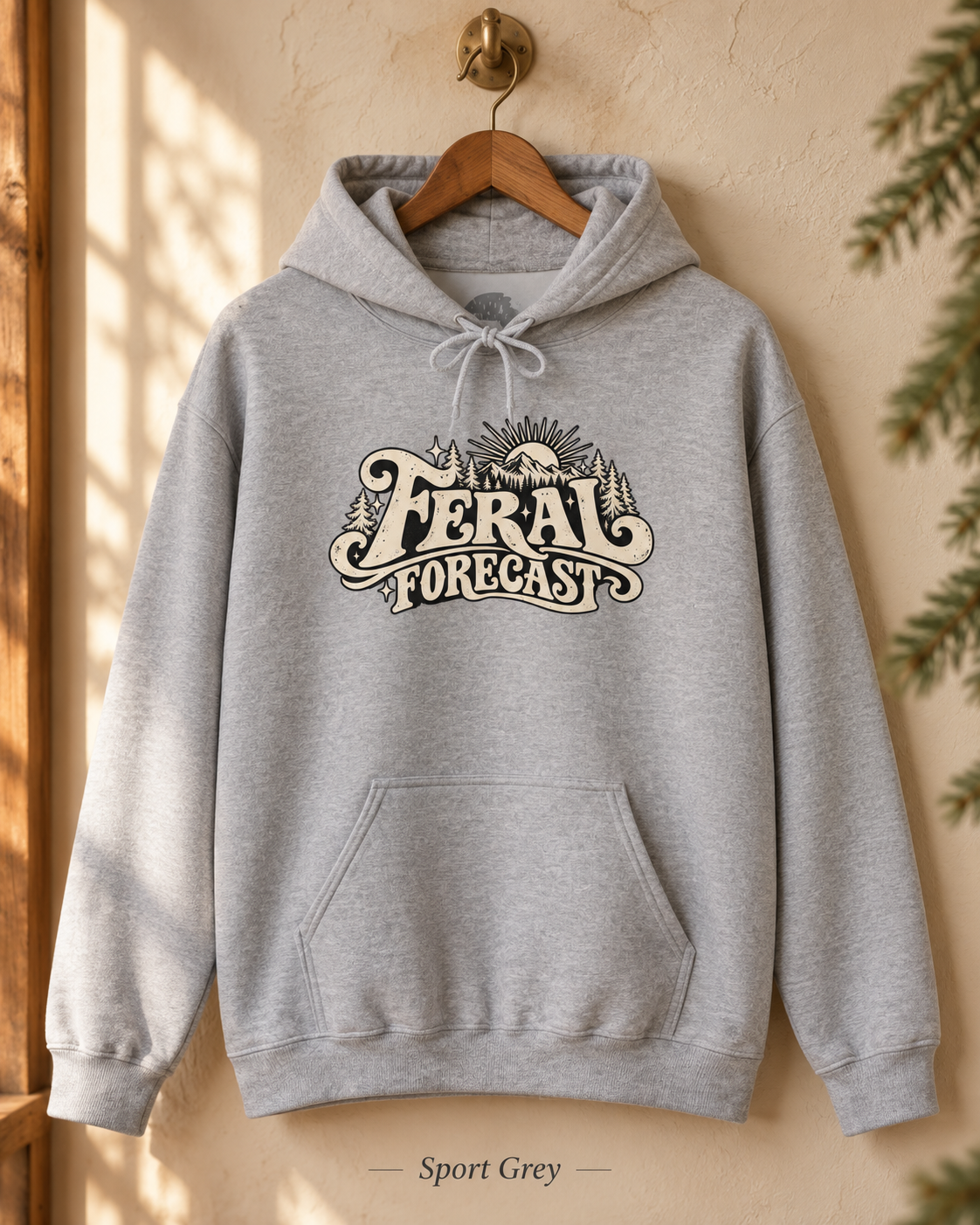 Feral Forecast hoodie | Retro sun illustration, nature-inspired design