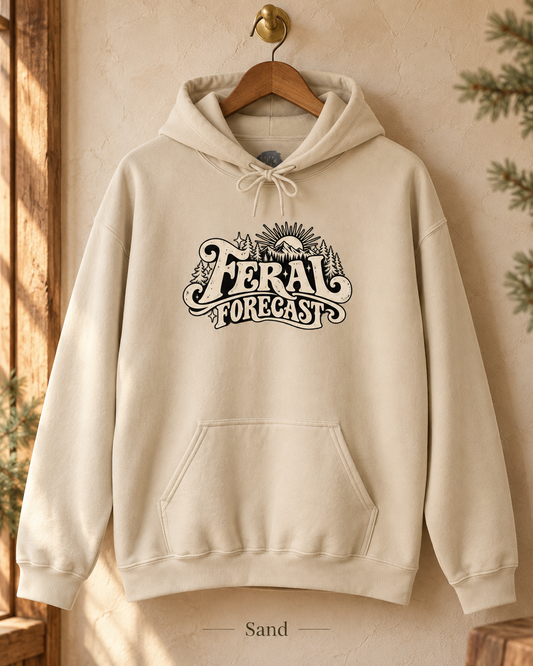 Feral Forecast hoodie | Retro sun illustration, nature-inspired design