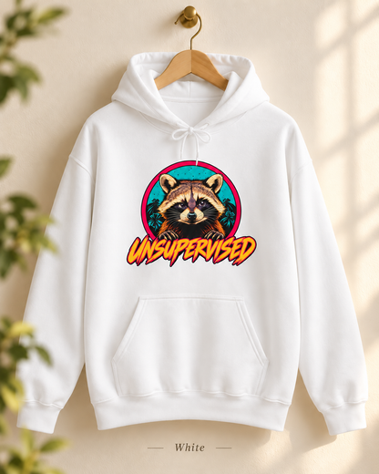 Unsupervised Raccoon Hoodie | Retro Neon Graphic Hooded Sweatshirt