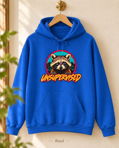 Unsupervised Raccoon Hoodie | Retro Neon Graphic Hooded Sweatshirt