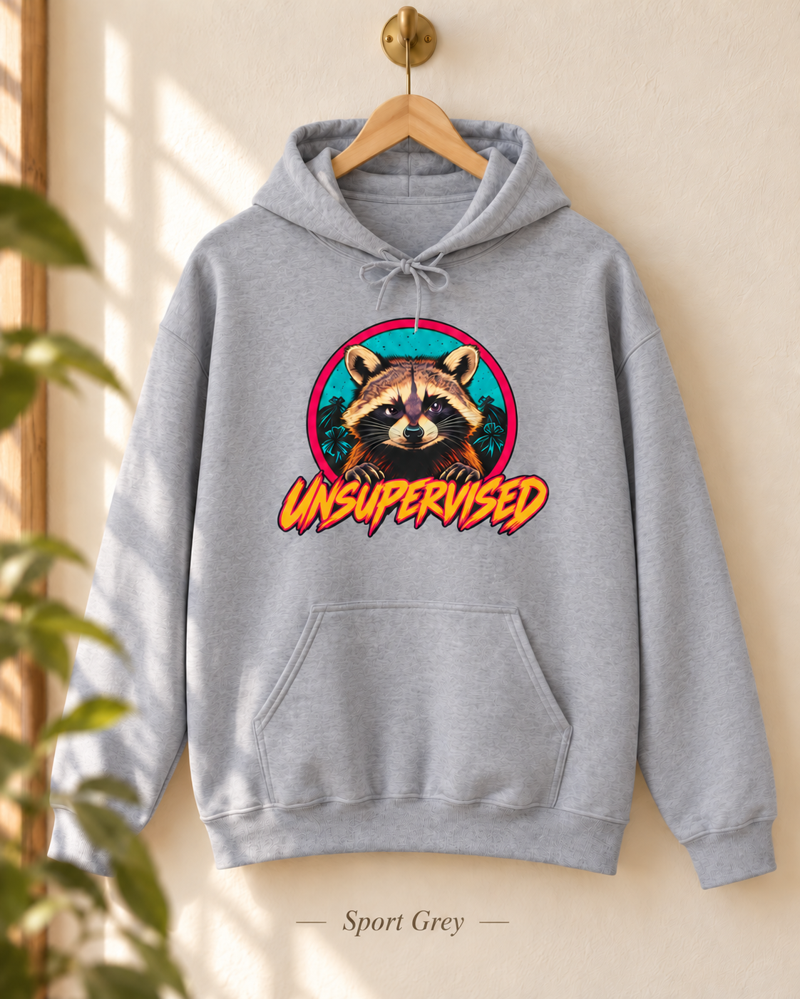 Unsupervised Raccoon Hoodie | Retro Neon Graphic Hooded Sweatshirt