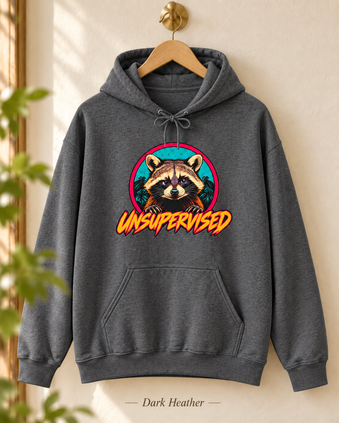 Unsupervised Raccoon Hoodie | Retro Neon Graphic Hooded Sweatshirt