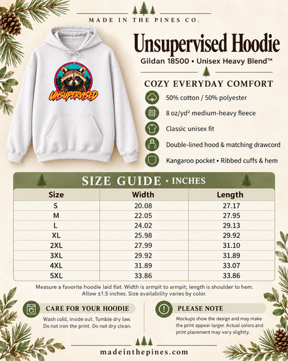 Unsupervised Raccoon Hoodie | Retro Neon Graphic Hooded Sweatshirt