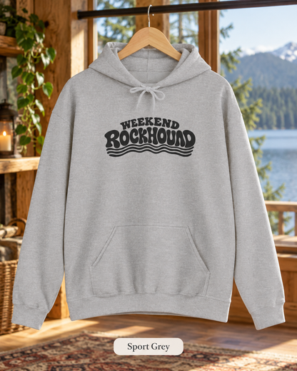 Weekend Rockhound Hoodie — Retro Wave Rockhounding Pullover for Rock & Mineral Lovers