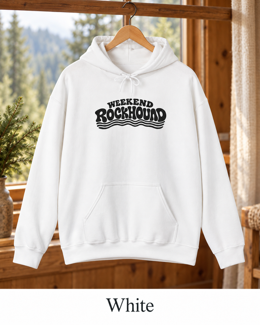 Weekend Rockhound Hoodie — Retro Wave Rockhounding Pullover for Rock & Mineral Lovers
