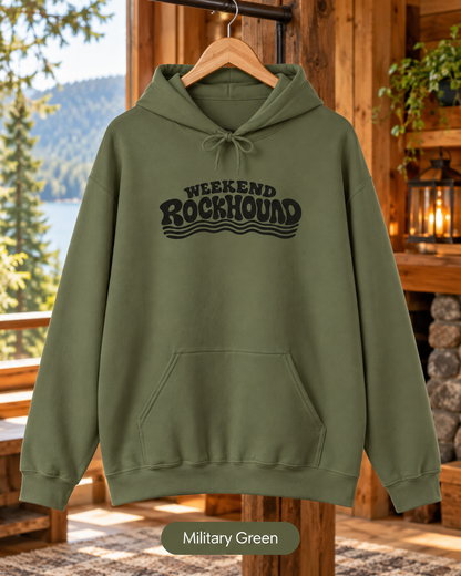 Weekend Rockhound Hoodie — Retro Wave Rockhounding Pullover for Rock & Mineral Lovers