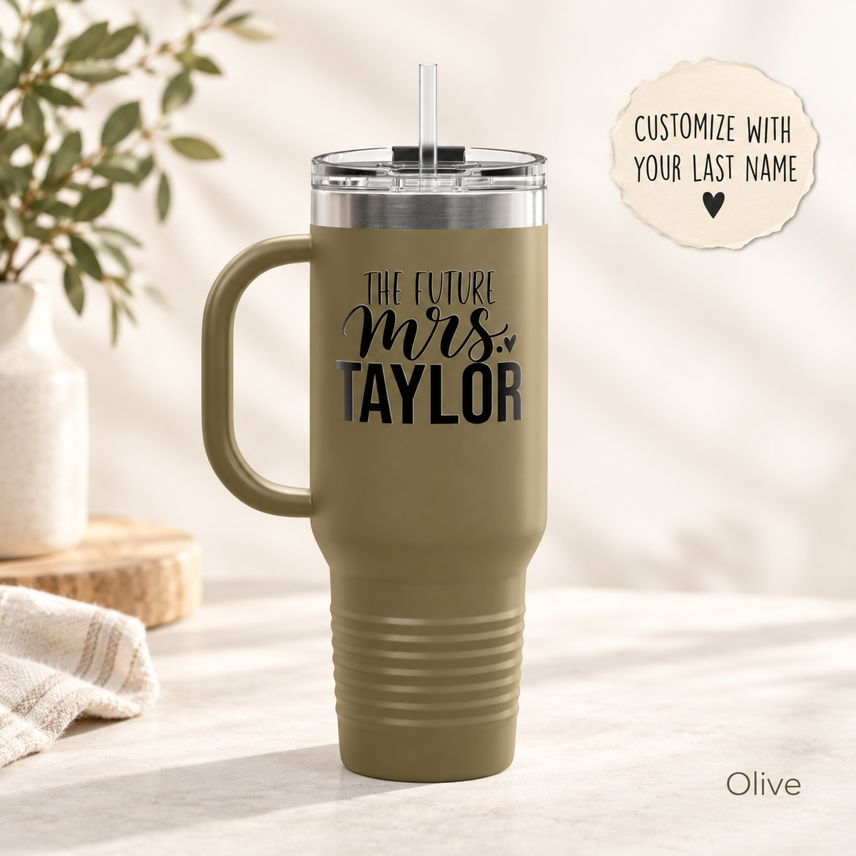 40oz Insulated Travel Mug — “The Future Mrs. Taylor” Bridal Tumbler