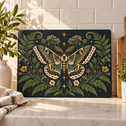 Glass Cutting Board — Vintage Moth & Fern Botanical Design
