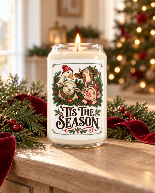 Tis The Season Scented Soy Candle — 13.75oz Holiday Farm Animal Christmas Candle