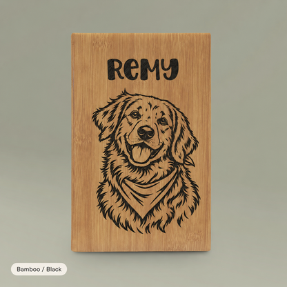 Engraved Vegan Leather Journal — Personalized Dog Portrait (Name: Remy)