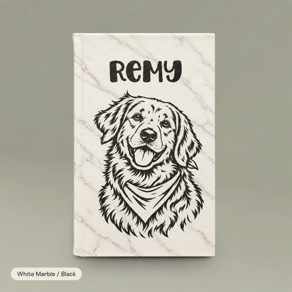 Engraved Vegan Leather Journal — Personalized Dog Portrait (Name: Remy)