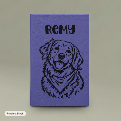 Engraved Vegan Leather Journal — Personalized Dog Portrait (Name: Remy)
