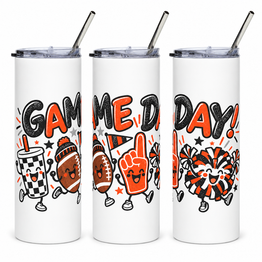 Game Day 20oz Stainless Steel Tumbler — Cute Football & Fan Foam Finger Design