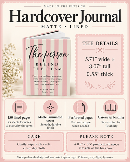 The Person Behind The Team journal | Hardcover Matte Lined Notebook