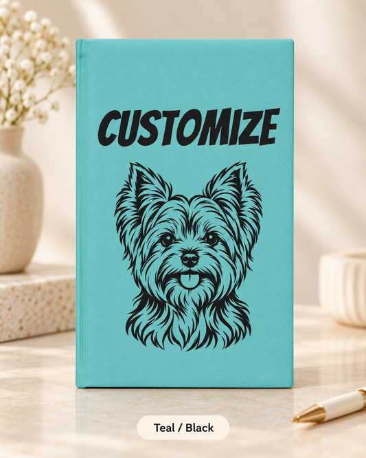 Custom Yorkie Dog Portrait Journal | Vegan Leather Engraved Notebook