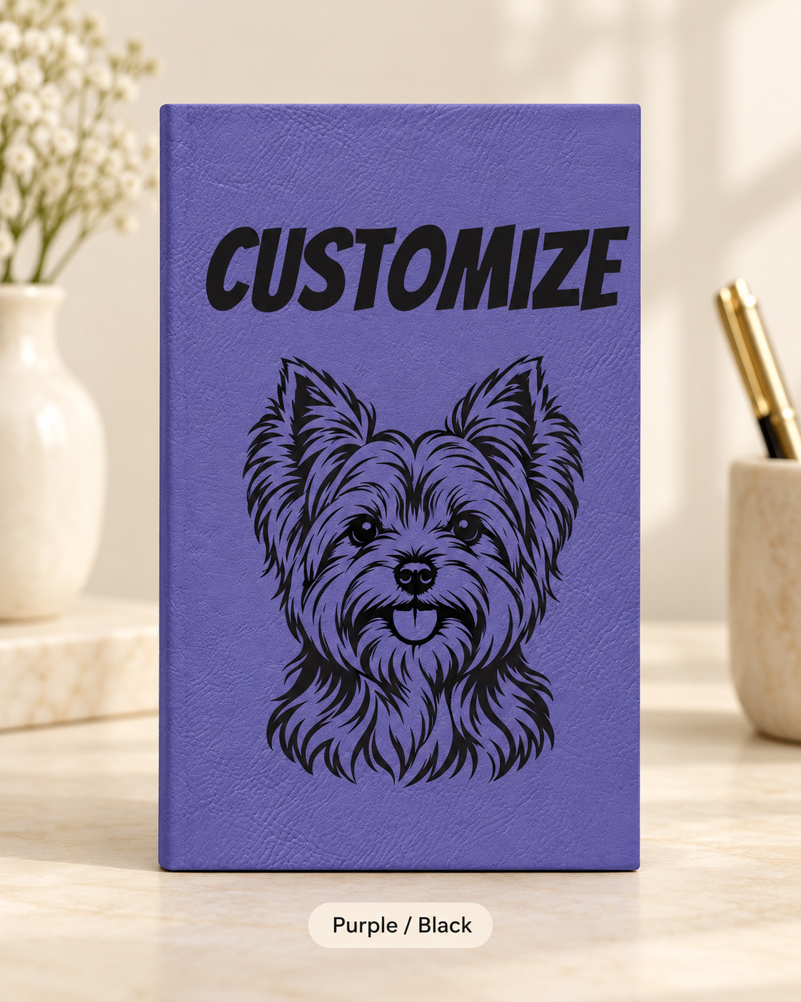 Custom Yorkie Dog Portrait Journal | Vegan Leather Engraved Notebook