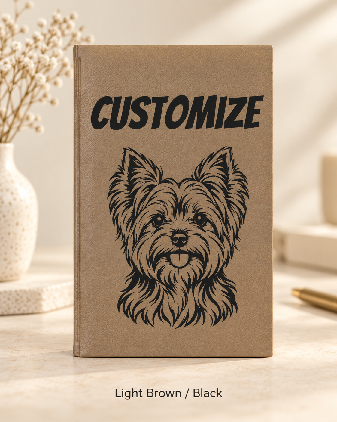 Custom Yorkie Dog Portrait Journal | Vegan Leather Engraved Notebook