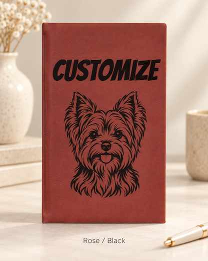 Custom Yorkie Dog Portrait Journal | Vegan Leather Engraved Notebook