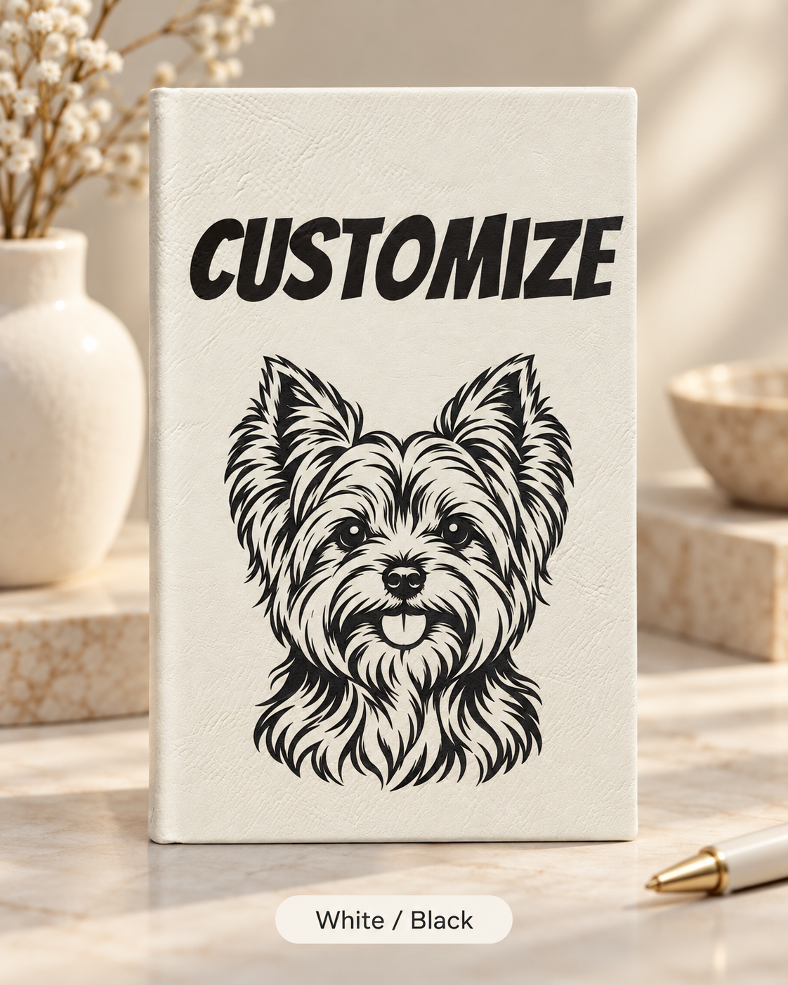 Custom Yorkie Dog Portrait Journal | Vegan Leather Engraved Notebook